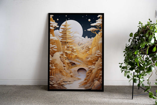 Japanese Golden Landscape Asian Style Poster | Wall Art for Home & Office | High-Quality Print - High-Quality Visual Display