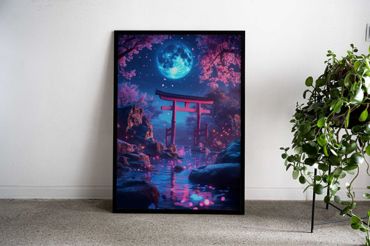 Japanese Moonlit Gate Asian Style Poster | Wall Art for Home & Office | High-Quality Print - High-Quality Visual Display