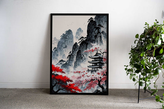 Japanese Mountain Temple Asian Style Poster | Wall Art for Home & Office | High-Quality Print - High-Quality Visual Display