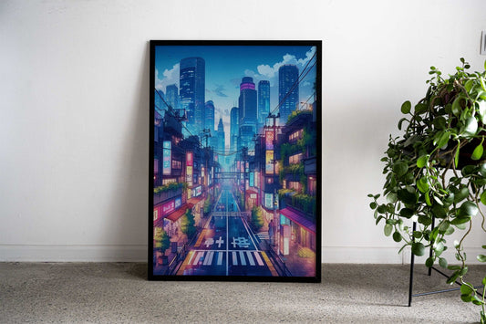 Japanese Neon Downtown Asian Style Poster | Wall Art for Home & Office | High-Quality Print - High-Quality Visual Display