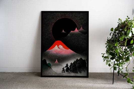 Japanese Red Mountain Asian Style Poster | Wall Art for Home & Office | High-Quality Print - High-Quality Visual Display
