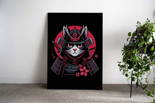 Japanese Samurai Cat Art Asian Style Poster | Wall Art for Home & Office | High-Quality Print - High-Quality Visual Display