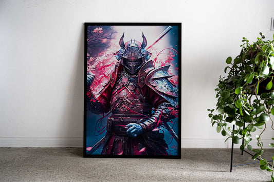 Japanese Samurai in Red Asian Style Poster | Wall Art for Home & Office | High-Quality Print - High-Quality Visual Display