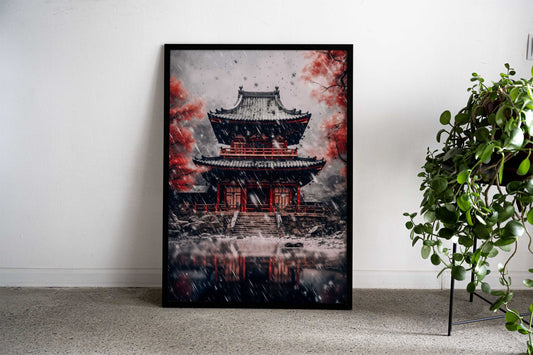 Japanese Snow Temple Asian Style Poster | Wall Art for Home & Office | High-Quality Print - High-Quality Visual Display