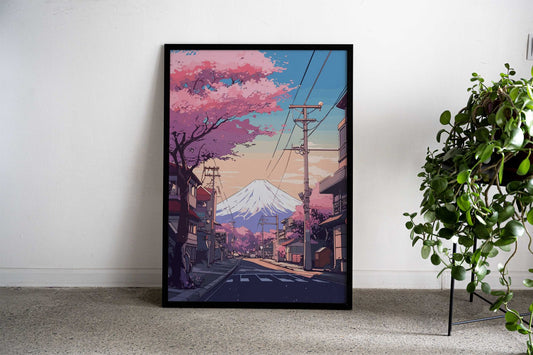 Japanese Street Sakura Asian Style Poster | Wall Art for Home & Office | High-Quality Print - High-Quality Visual Display