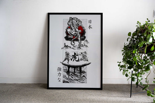 Japanese Strength Tiger Asian Style Poster | Wall Art for Home & Office | High-Quality Print - High-Quality Visual Display