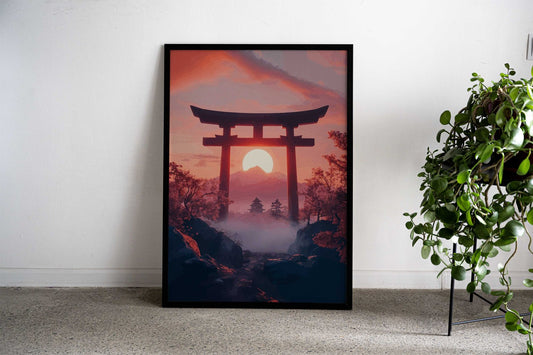 Japanese Sunset Gate Asian Style Poster | Wall Art for Home & Office | High-Quality Print - High-Quality Visual Display