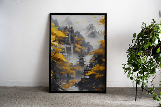 Japanese Temple Ginkgo Asian Style Poster | Wall Art for Home & Office | High-Quality Print - High-Quality Visual Display