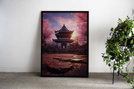 Japanese Temple Sunset Asian Style Poster | Wall Art for Home & Office | High-Quality Print - High-Quality Visual Display
