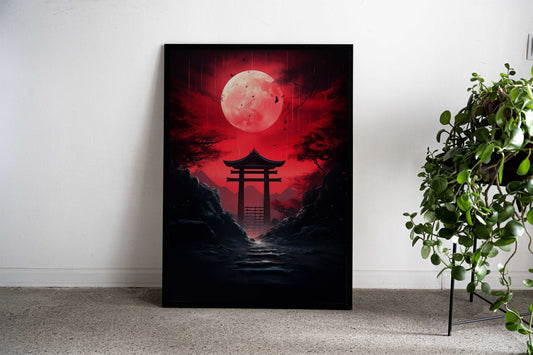 Japanese Tori Gate + Moon Asian Style Poster | Wall Art for Home & Office | High-Quality Print - High-Quality Visual Display