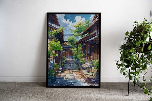 Japanese Village Street Asian Style Poster | Wall Art for Home & Office | High-Quality Print - High-Quality Visual Display