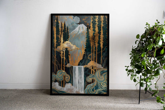 Japanese Waterfall Mountain Kintsugi Scenery Asian Style Poster | Wall Art for Home & Office | High-Quality Print - High-Quality Visual Display