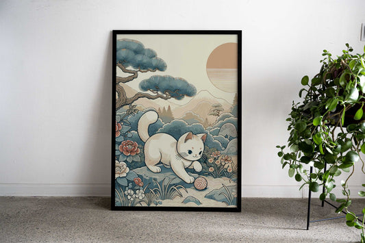 Japanese Zen Garden Cat Asian Style Poster | Wall Art for Home & Office | High-Quality Print - High-Quality Premium Wall Art Decor Sticker