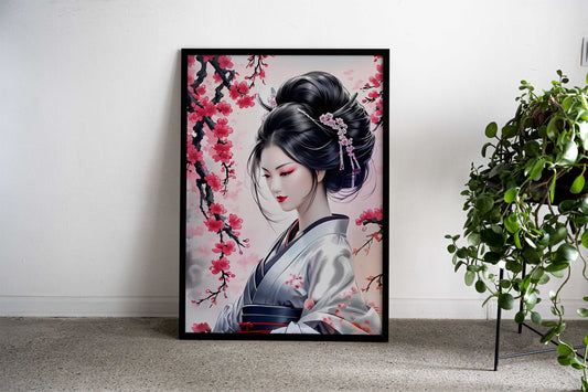 Japanese beautiful geisha Asian Style Poster | Wall Art for Home & Office | High-Quality Print - High-Quality Visual Display