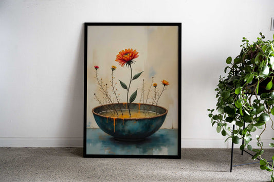 Japanese wabi sabi flowers in a bowl Asian Style Poster | Wall Art for Home & Office | High-Quality Print - High-Quality Visual Display