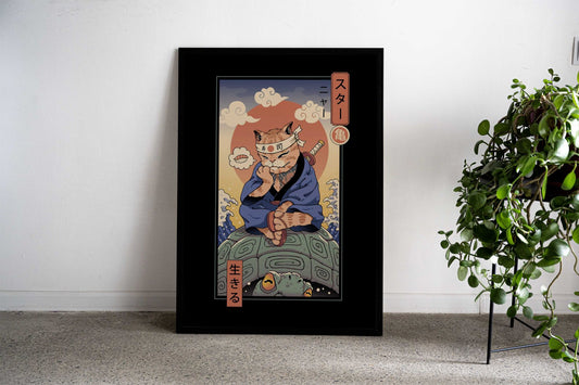 Kame Meowster Asian Style Poster | Wall Art for Home & Office | High-Quality Print - High-Quality Premium Wall Art Decor Sticker
