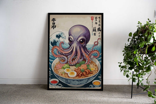 Kanagawa Octopus Ramen Asian Style Poster | Wall Art for Home & Office | High-Quality Print - High-Quality Visual Display