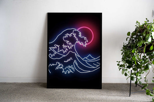 Kanagawa Wave Japan Neon Asian Style Poster | Wall Art for Home & Office | High-Quality Print - High-Quality Visual Display