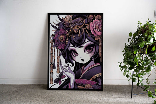 Kawaii Geisha Love Asian Style Poster | Wall Art for Home & Office | High-Quality Print - High-Quality Visual Display