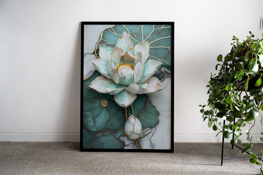 Kintsugi Lotus Marble art Asian Style Poster | Wall Art for Home & Office | High-Quality Print - High-Quality Visual Display