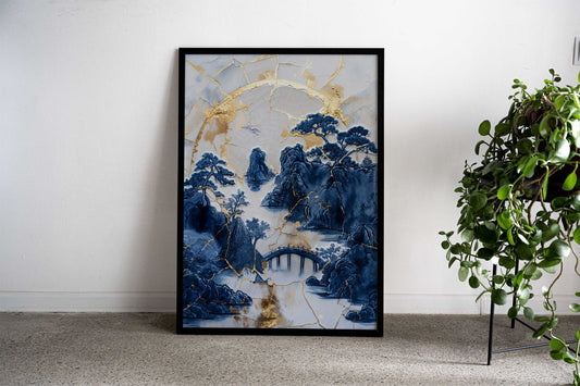 Kintsugi Mountain River Asian Style Poster | Wall Art for Home & Office | High-Quality Print - High-Quality Visual Display
