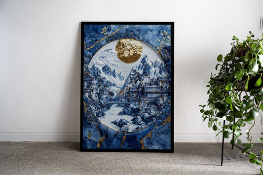Kintsugi Sunset Village Asian Style Poster | Wall Art for Home & Office | High-Quality Print - High-Quality Visual Display