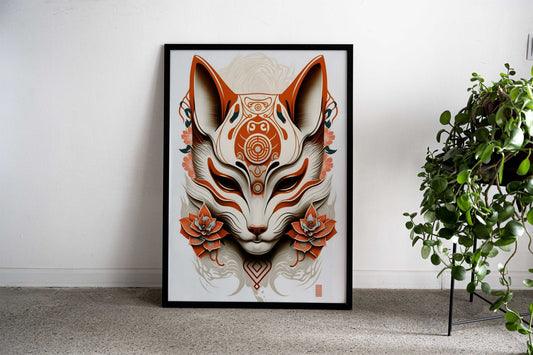 Kitsune Fox Mask Ink Wash Asian Style Poster | Wall Art for Home & Office | High-Quality Print - High-Quality Visual Display