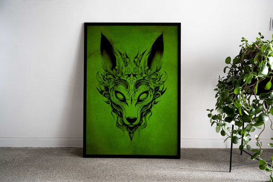 Kitsune Mask Green Asian Style Poster | Wall Art for Home & Office | High-Quality Print - High-Quality Visual Display