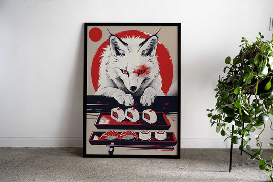 Kitsune eating Sushi Asian Style Poster | Wall Art for Home & Office | High-Quality Print - High-Quality Visual Display