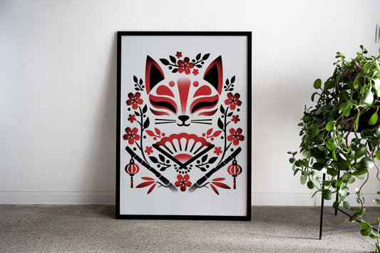 Kitsune floral symmetry Asian Style Poster | Wall Art for Home & Office | High-Quality Print - High-Quality Visual Display