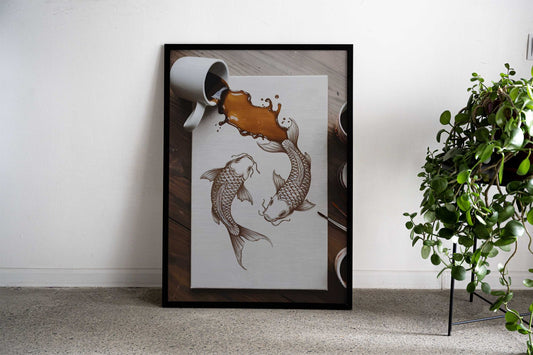 Koi Fish Coffee Asian Style Poster | Wall Art for Home & Office | High-Quality Print - High-Quality Visual Display