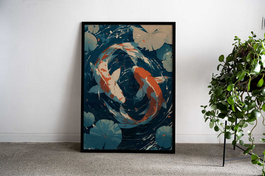 Koi Fish Dance Asian Style Poster | Wall Art for Home & Office | High-Quality Print - High-Quality Visual Display