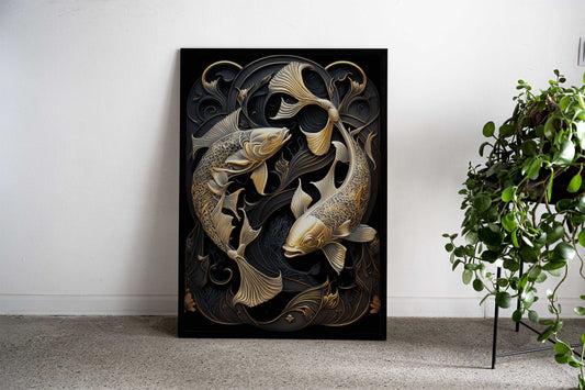Koi Fish Golden Art Deco Asian Style Poster | Wall Art for Home & Office | High-Quality Print - High-Quality Visual Display