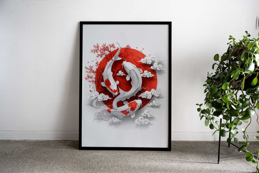 Koi Fish Harmony Asian Style Poster | Wall Art for Home & Office | High-Quality Print - High-Quality Visual Display