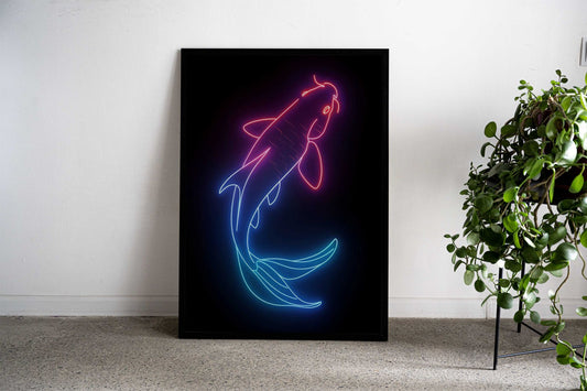 Koi Fish Japan Neon Asian Style Poster | Wall Art for Home & Office | High-Quality Print - High-Quality Visual Display