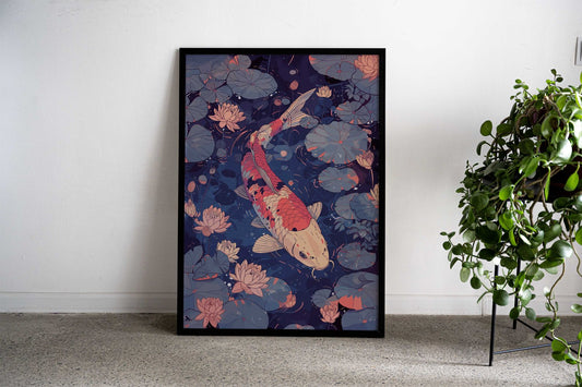 Koi Fish Pink Retro Asian Style Poster | Wall Art for Home & Office | High-Quality Print - High-Quality Visual Display