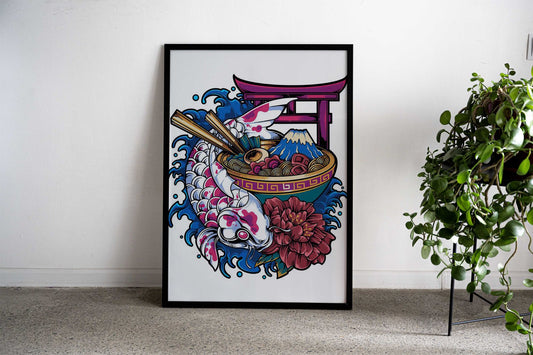 Koi Fish Ramen Bowl Asian Style Poster | Wall Art for Home & Office | High-Quality Print - High-Quality Visual Display
