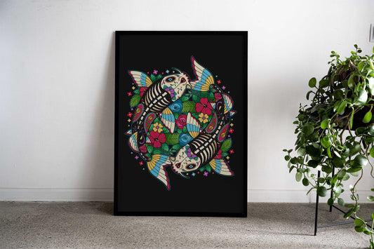 Koi Fish Sugar Skull Asian Style Poster | Wall Art for Home & Office | High-Quality Print - High-Quality Visual Display