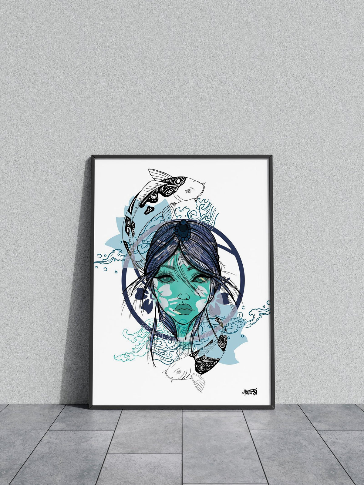 Koi Fish and Anime Woman Asian Style Poster | Wall Art for Home & Office | High-Quality Print - High-Quality Visual Display