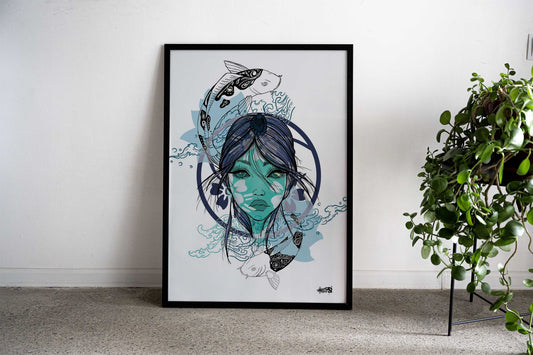 Koi Fish and Anime Woman Asian Style Poster | Wall Art for Home & Office | High-Quality Print - High-Quality Visual Display