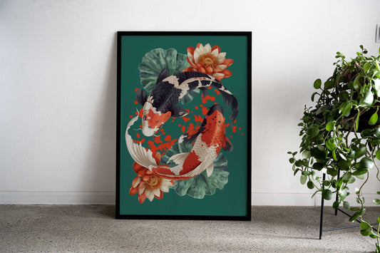 Koi Fish and Flowers Asian Style Poster | Wall Art for Home & Office | High-Quality Print - High-Quality Visual Display
