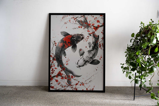 Koi Fish balance Cherry Blossoms Asian Style Poster | Wall Art for Home & Office | High-Quality Print - High-Quality Visual Display