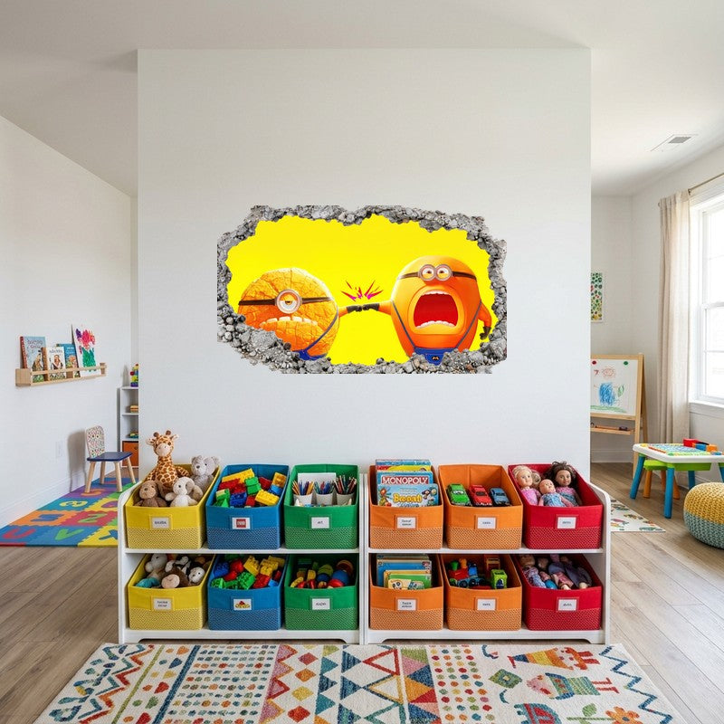 Kung Fu Minion Punching Rock Yellow 3D Wall Art Decal Sticker Kids Decor Kids Room Wall Decal Sticker