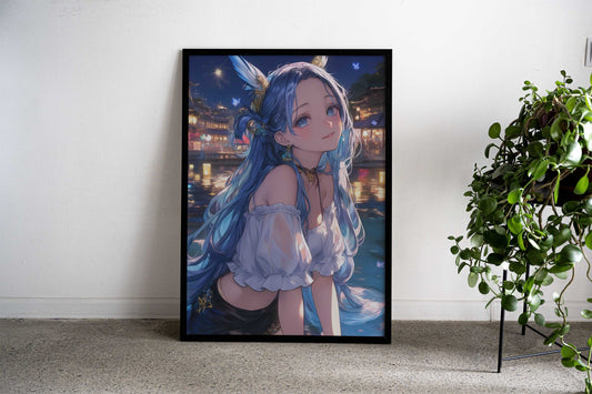 Lantern Anime Girl Fox Asian Style Poster | Wall Art for Home & Office | High-Quality Print - High-Quality Visual Display