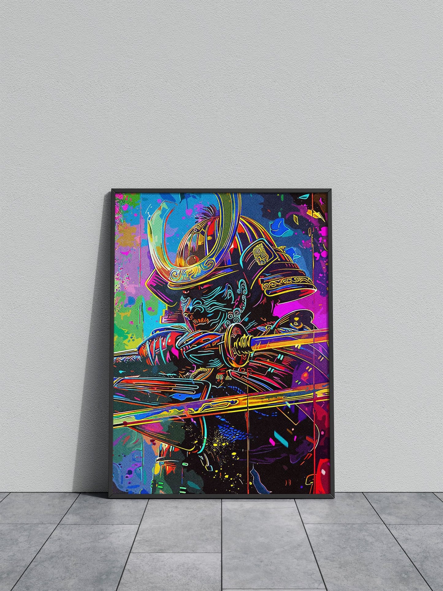 Line Art Neon Samurai Asian Style Poster | Wall Art for Home & Office | High-Quality Print - High-Quality Visual Display