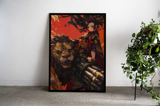 Lion Black Geisha Asian Style Poster | Wall Art for Home & Office | High-Quality Print - High-Quality Visual Display
