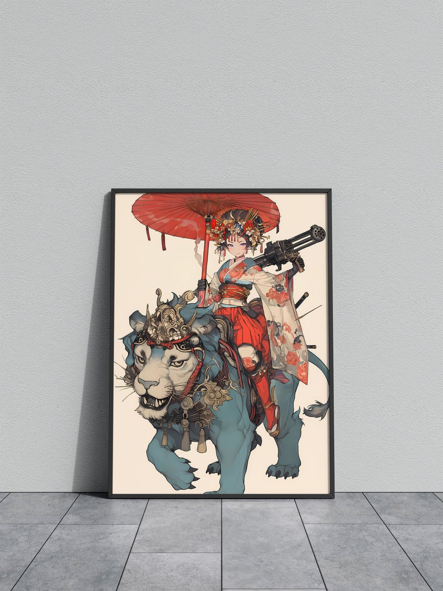 Lion Geisha Rider Asian Style Poster | Wall Art for Home & Office | High-Quality Print - High-Quality Visual Display