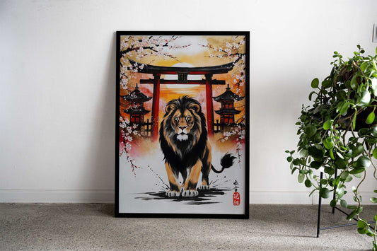 Lion Japan Painting Asian Style Poster | Wall Art for Home & Office | High-Quality Print - High-Quality Visual Display