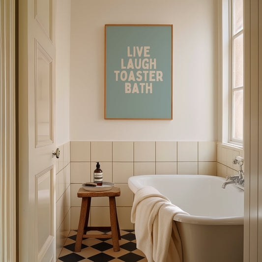 Live Laugh Toaster Bath | Cream and Seafoam | Art Print - High-Quality Premium Wall Art Decor Sticker