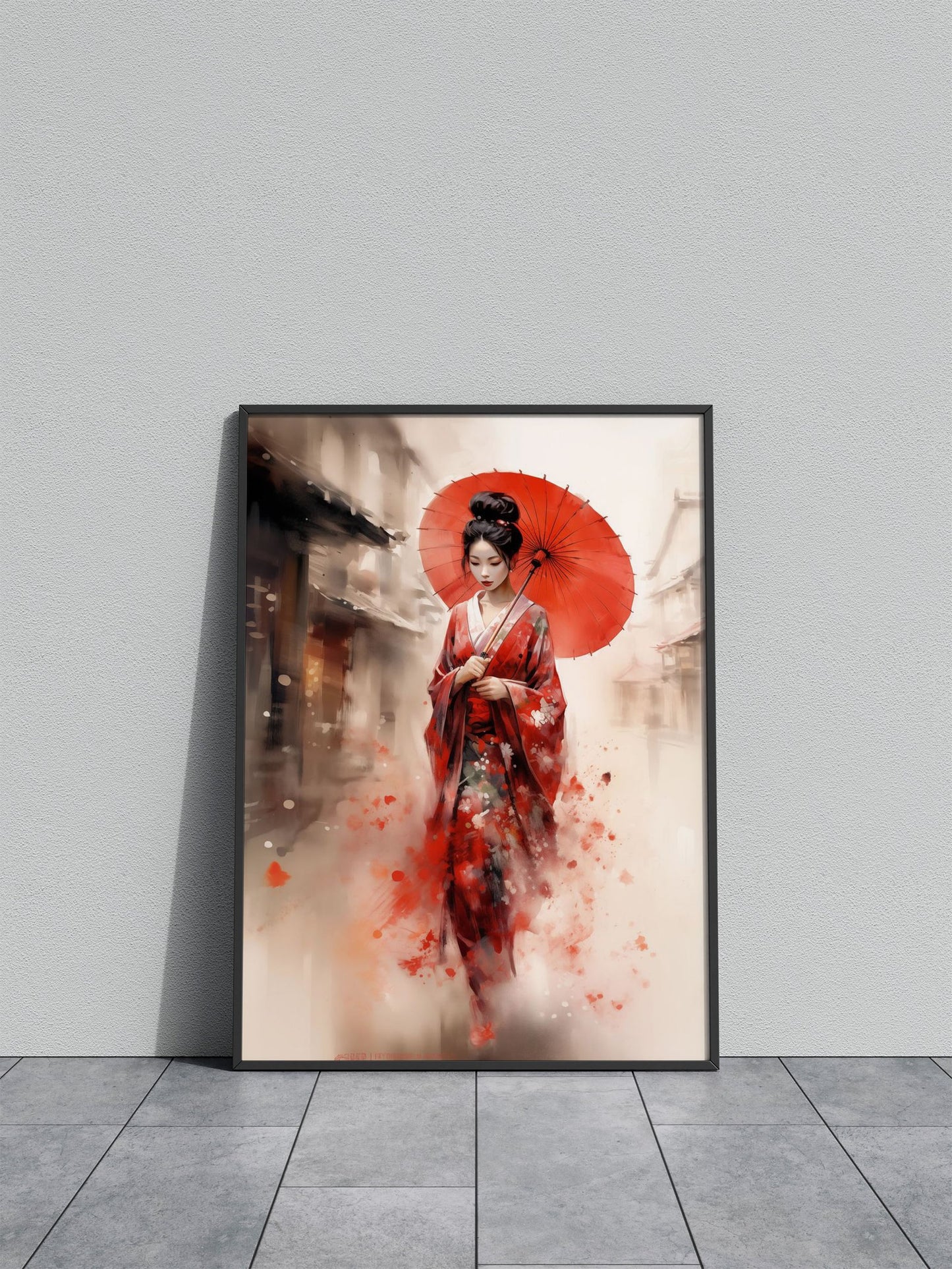 Lonely Geisha in Red Kimono Asian Style Poster | Wall Art for Home & Office | High-Quality Print - High-Quality Visual Display